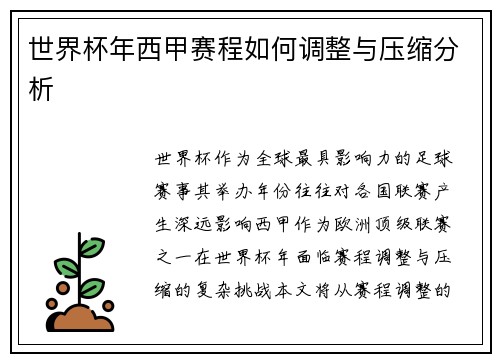 世界杯年西甲赛程如何调整与压缩分析